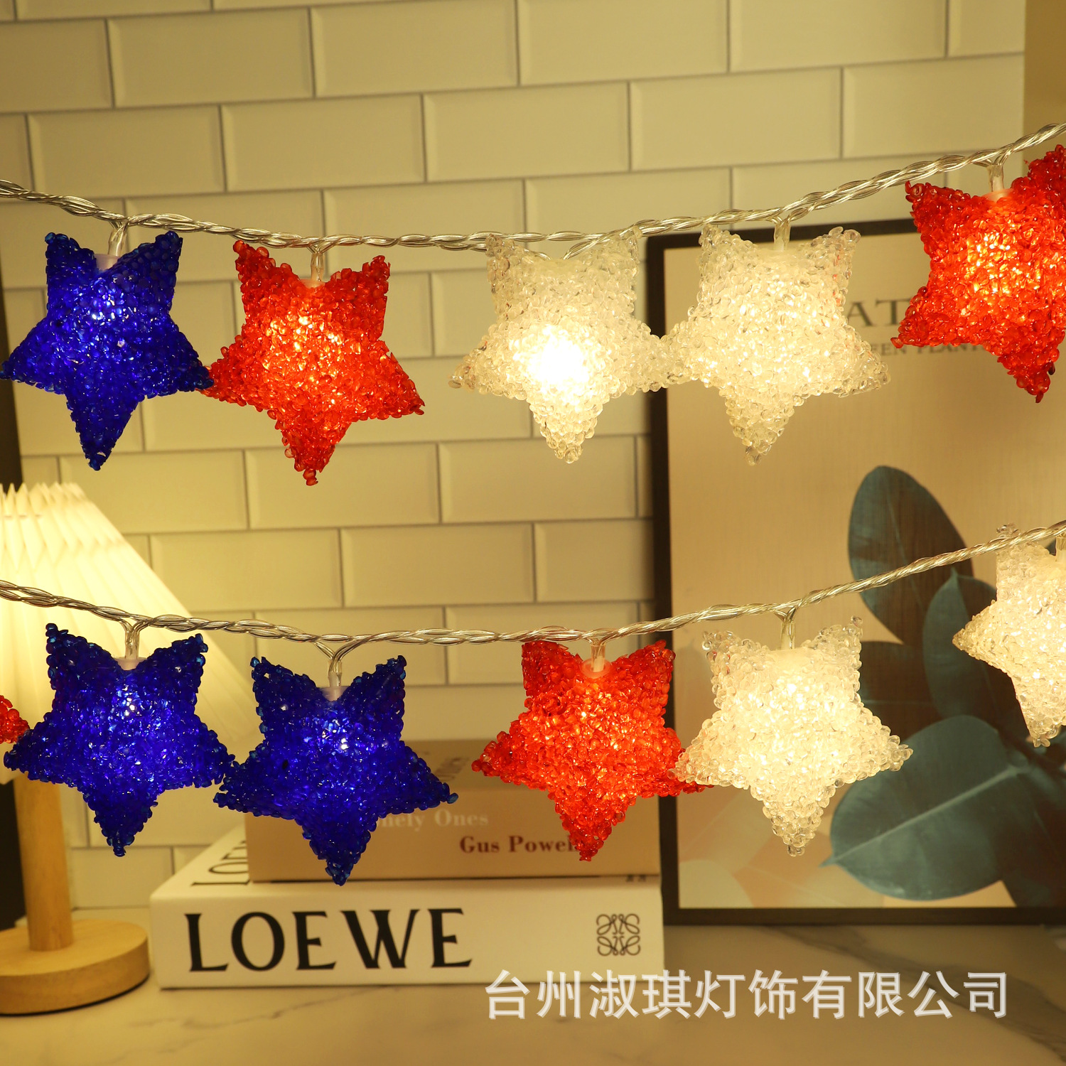 Luces de Cadena LED Novedosas para el Día de la Independencia Americana, Luces de Cadena con Forma de Estrella de Cinco Puntas, Luces de Colores Rojo, Blanco y Azul, Funcionan con Pilas, Venta al por Mayor