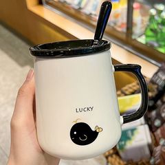 インターネット有名人マグカップ蓋付きスプーンカップルカップセラミック女の子かわいいクリエイティブホームオフィスコーヒーカップ男性用