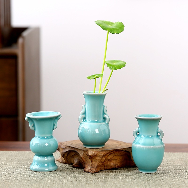 陶瓷小花瓶清新迷你花插水培花器客厅简约装饰哥窑创意青瓷小摆件