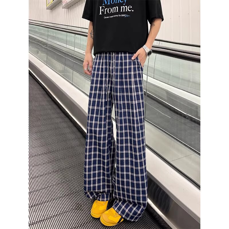 American Retro Plaid Casual Pants for Men, Summer New Style, Seersucker, Lightweight, Leg-Lengthening, Quick-Drying, Loose Straight Pants American Retro Plaid Casual Pants for Men, Summer New Style, Seersucker, Lightweight, Leg-Lengthening, Quick-Drying, Loose Straight Pants