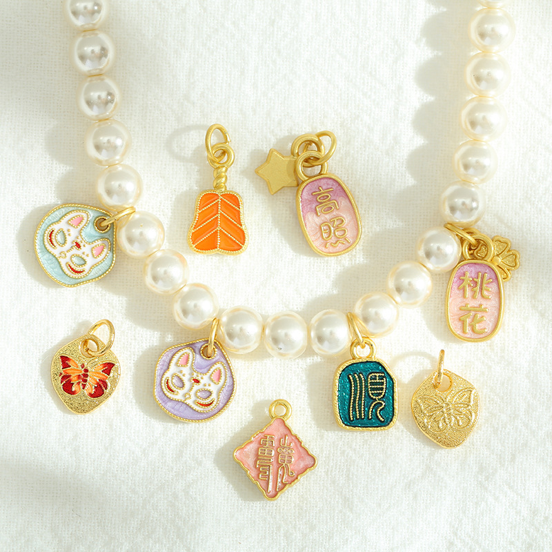 Color-preserving gold ornaments creative colorful koi fox face butterfly banana fan bracelet necklace handmade diy ornaments