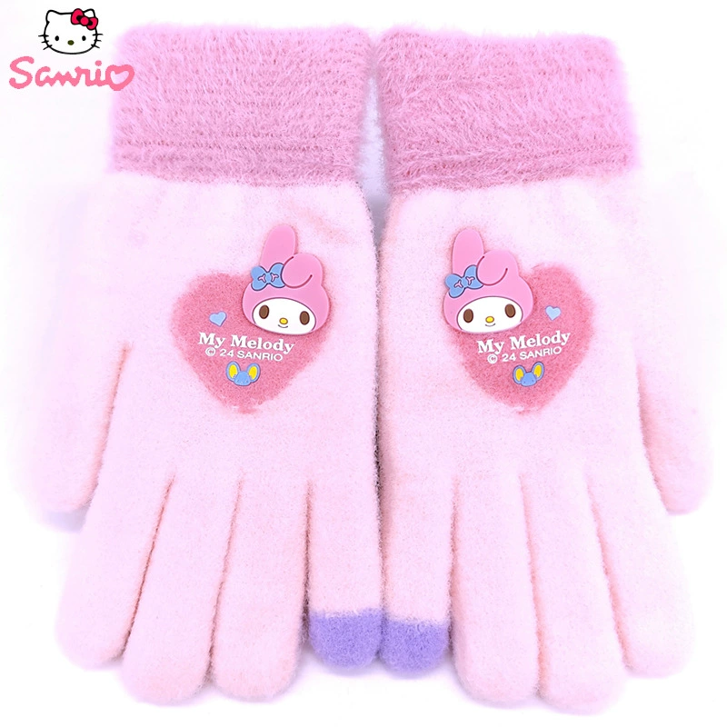Вязаные дорожные утеплённые мультяшные перчатки Sanrio, для подростков