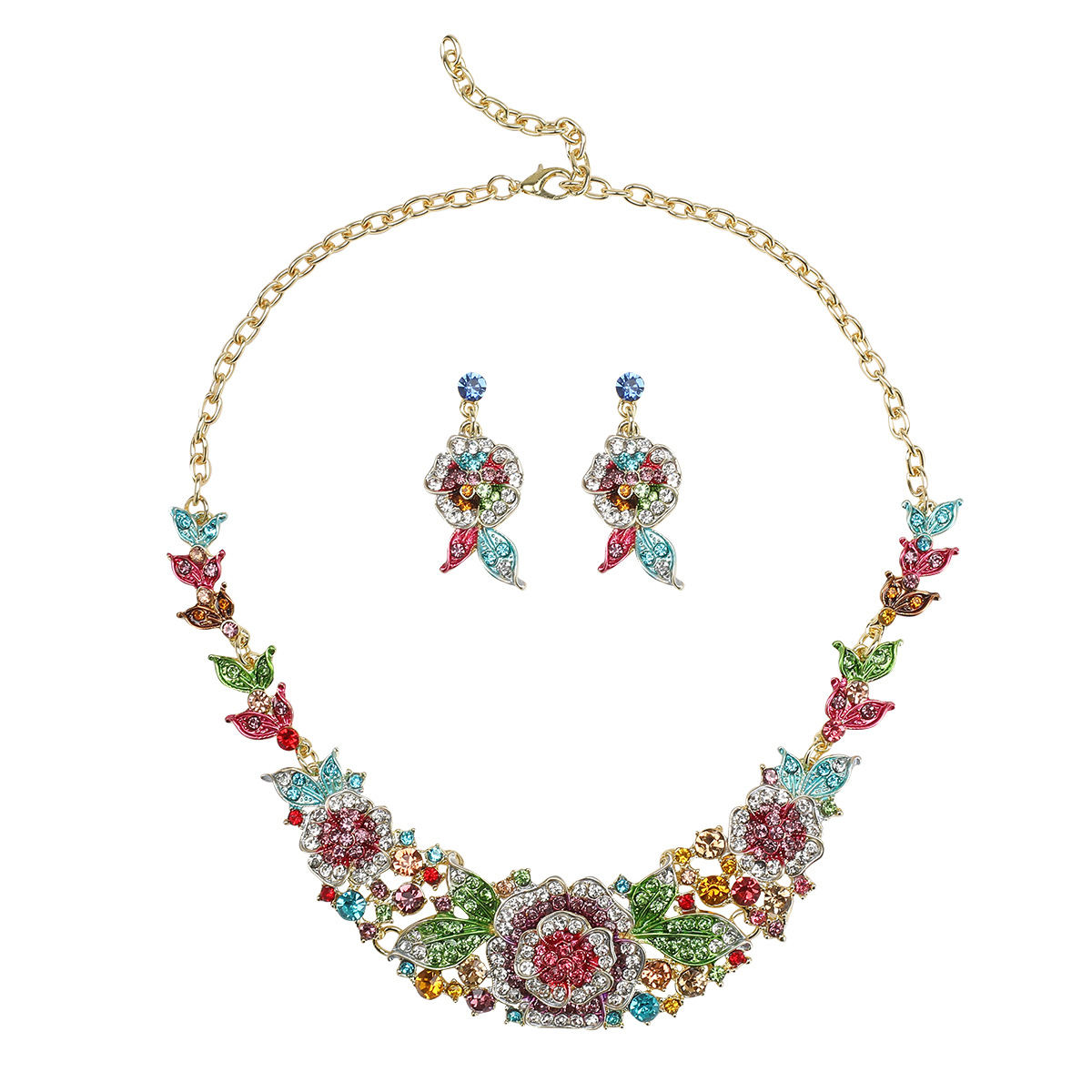 クロスボーダークロスボーダージュエリージュエリーローズフラワー誇張ネックレスイヤリングセットブライダルアクセサリーディナードレス装飾