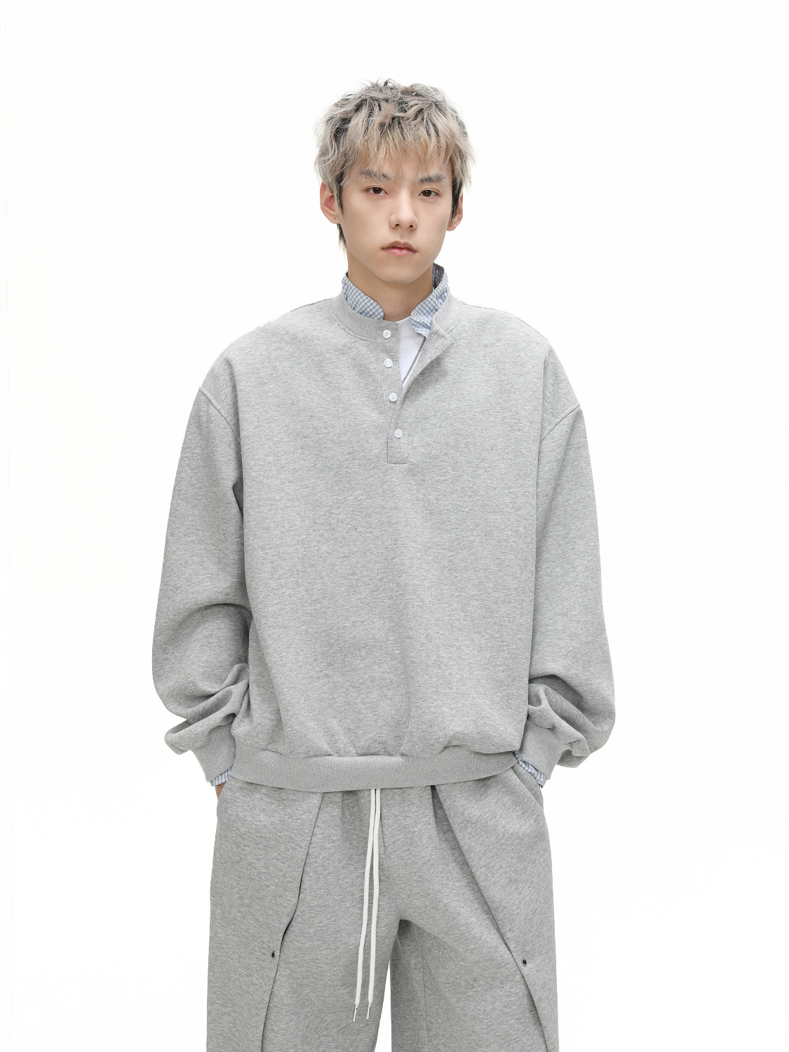 MTLCLOTHES Hombres| Falso de dos piezas de empalme simple versátil relajado conjunto de estilo deportivo relajado diario