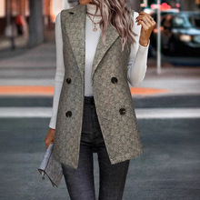 亚马逊跨境无袖背心马甲 女秋冬针织时尚西装女装高级感外套