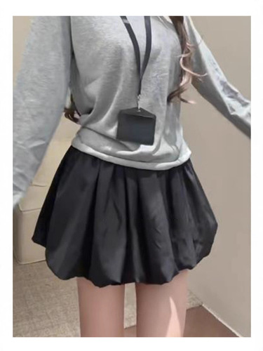 Blue flower bud shorts, women's spring and autumn high-waist a-line fluffy skirt, small anti-exposure casual all-match skirt