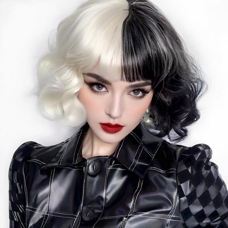 AliExpress Cross-border Wig Women's Black Witch Kuila Short Curly Yin and Yang cos Short Hair Full Top Headgear Wholesale AliExpress Cross-border Wig Women's Black Witch Kuila Short Curly Yin and Yang cos Short Hair Full Top Headgear Wholesale