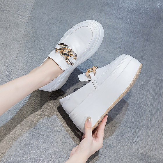 Platform Cake Casual Shoes Women's Autumn 2023 New Fashion Platform Shoes Trendy Round Head Solid Color Single-layer Shoes Lazy Foot