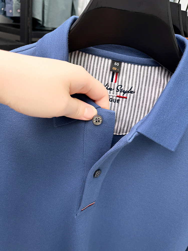 Áo polo nam dài tay cổ bẻ 100% cotton đánh bóng, form regular — nâu vàng chi tiết 6