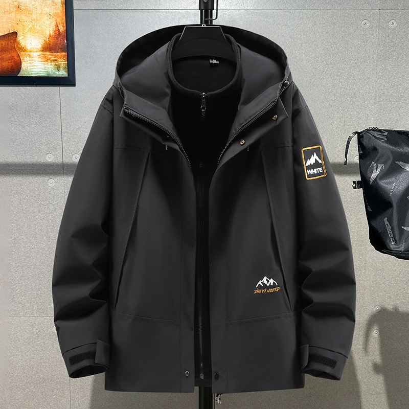 Trendy Brand Jacket Men's Autumn and Winter Three-In-One Detachable Velvet Thick Jacket Plus Fat Plus Size Windproof Jacket