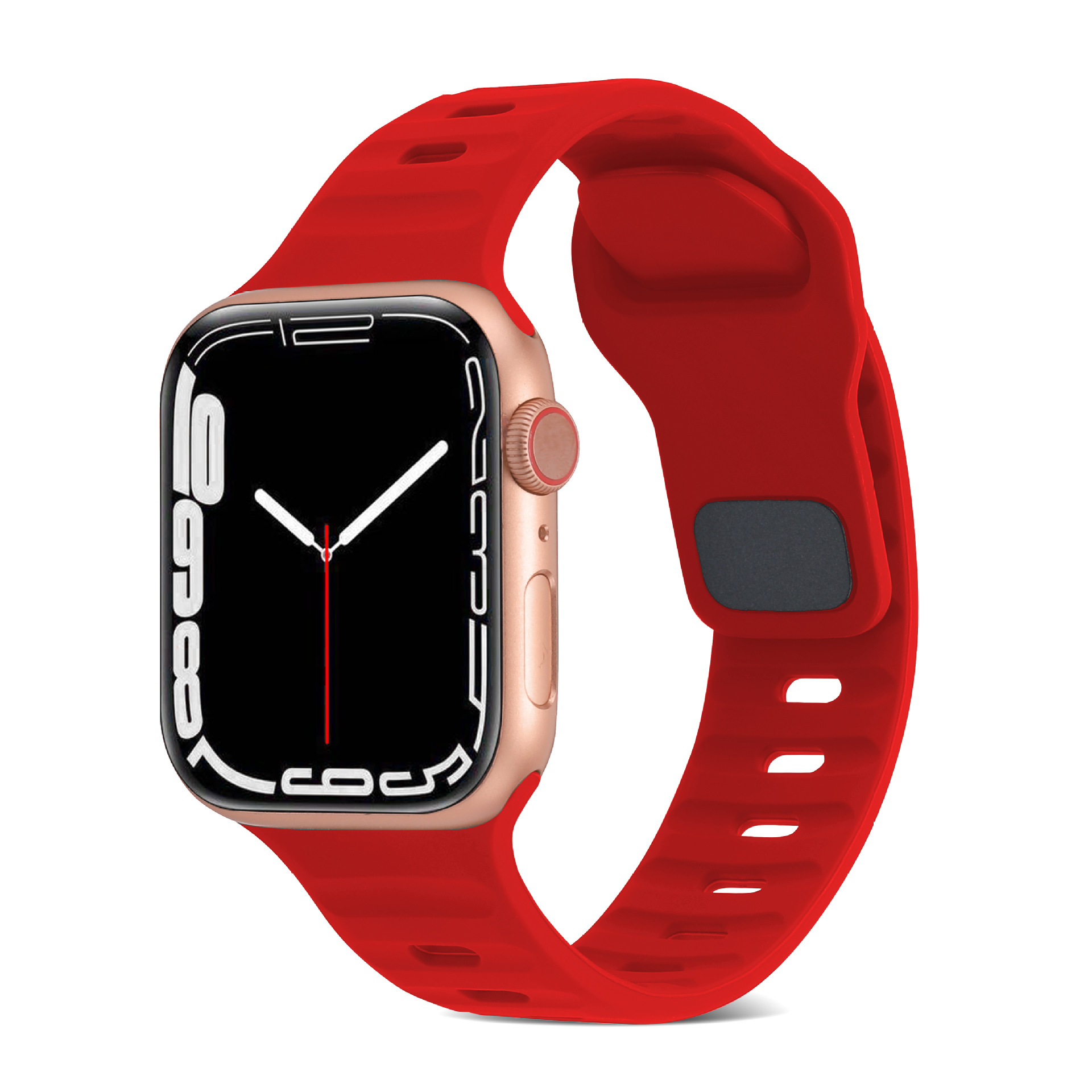 アップルiwatchスマート腕時計バンド345678se運動通気黒角ボタン逆ボタンシリカゲルリストバンド