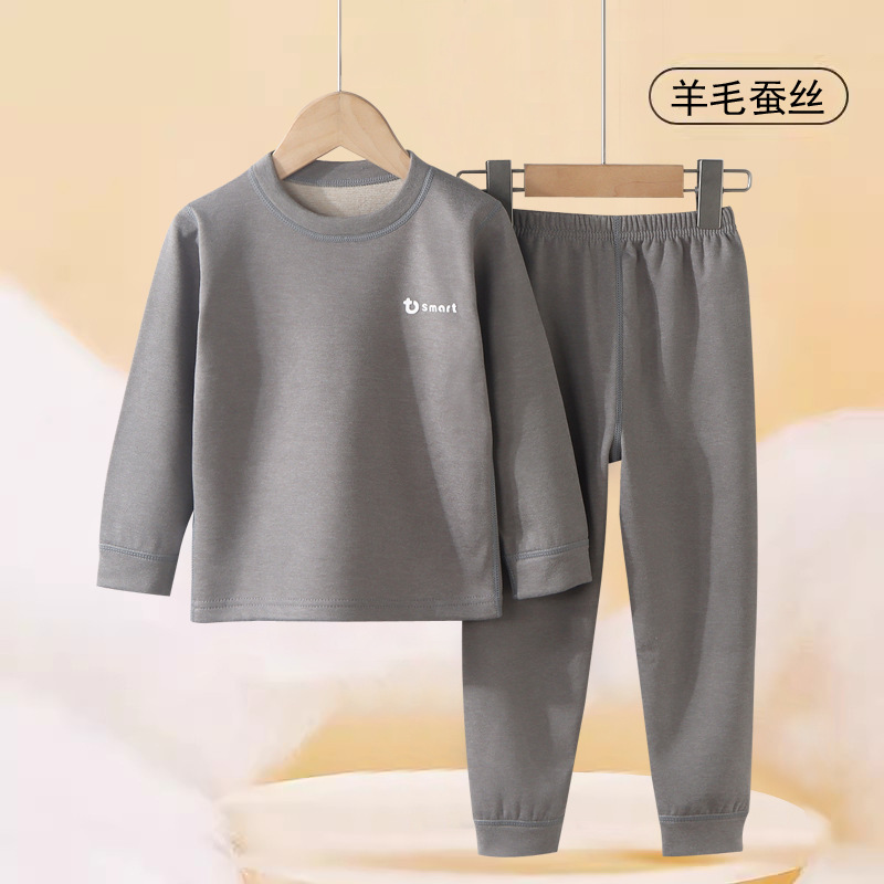 Conjunto de ropa interior infantil de doble cara de lana y seda para niños y niñas, otoño e invierno, para niños mayores, parte superior e inferior.