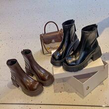 厚底增高马丁靴女单靴2025秋新气质切尔西靴显瘦复古真皮粗跟短靴