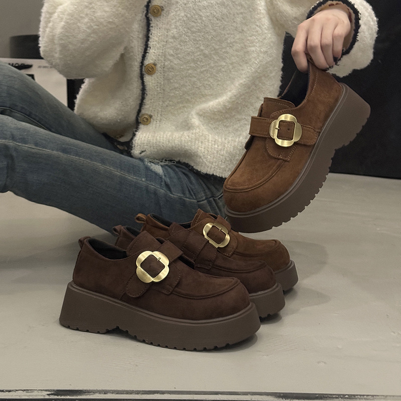 简约风厚底增高乐福鞋女2025秋新款一脚蹬百搭英伦风小众设计单鞋|undefined