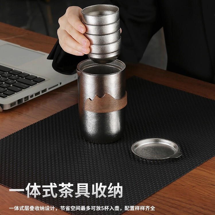 纯钛茶具套装户外便携旅行套装双层防烫泡茶器纯钛杯子带礼盒批发|undefined