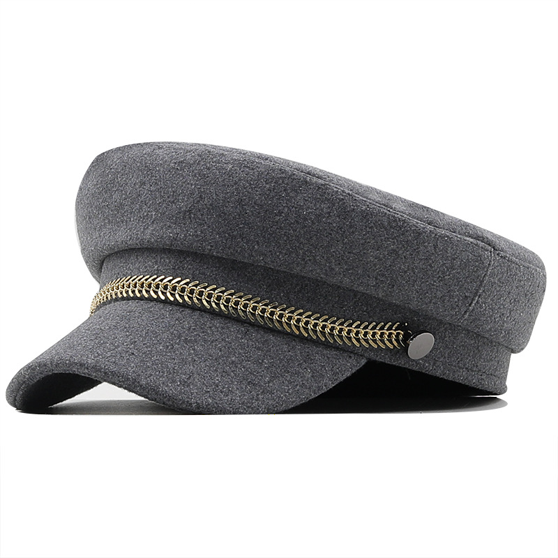 Autumn/winter Navy Hat European And American Chain Woolen Cloth Octagonal Navy Hat Flat Cap display picture 5