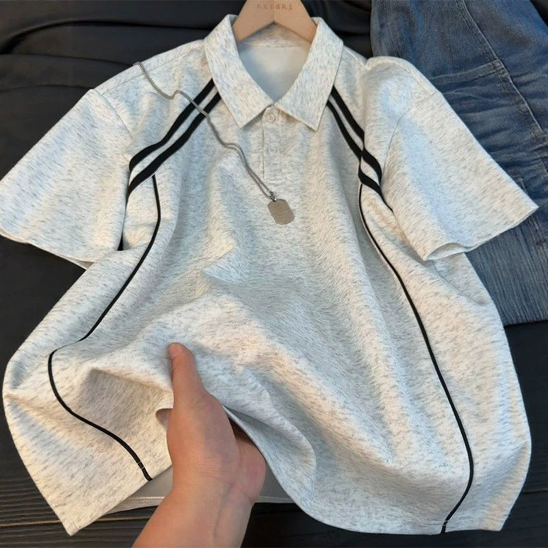 2026 Summer 220g Short-Sleeved T-Shirt for Men and Women, Loose Striped Polo Collar, Plus-Size Women's New Style Top 2026 Summer 220g Short-Sleeved T-Shirt for Men and Women, Loose Striped Polo Collar, Plus-Size Women's New Style Top