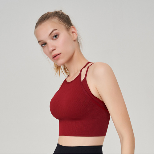 Women's thin shoulder strap sports bra with beautiful back design, shockproof running yoga fitness top two-piece sports bra and back piece.