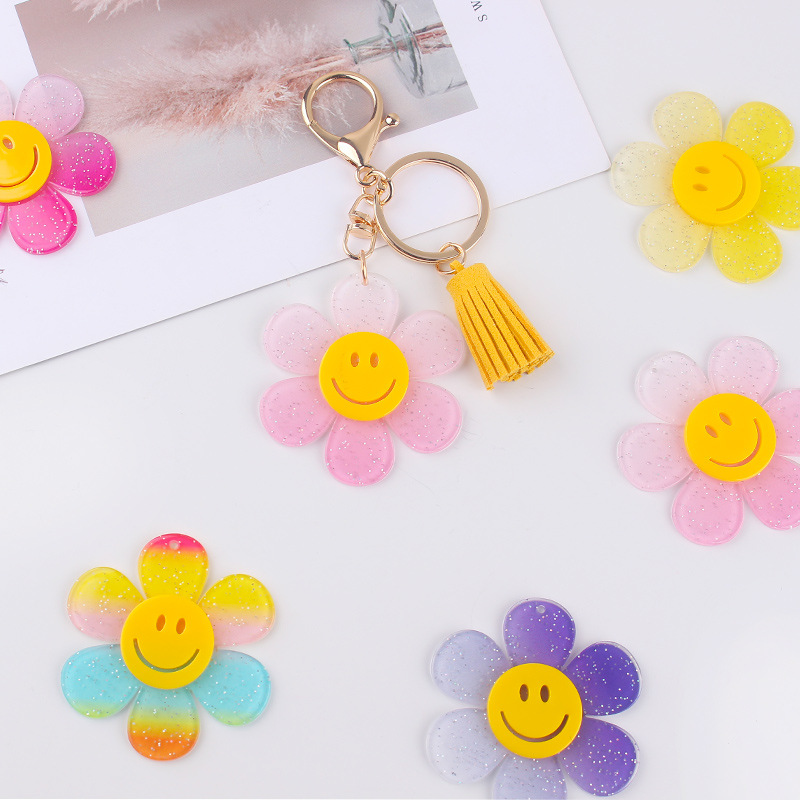 Nuevo acrílico sonriente girasol pequeños accesorios creativos ing nicho flores frescas llavero accesorios accesorios