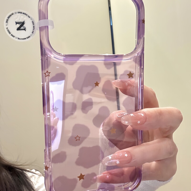 Ins Purple Leopard Print Stars Suitable for Iphone17Promax Apple 16P Mobile Phone Case 15Pro Niche Simple Design Anti-Fall Protective Case Ins Purple Leopard Print Stars Suitable for Iphone17Promax Apple 16P Mobile Phone Case 15Pro Niche Simple Design Anti-Fall Protective Case