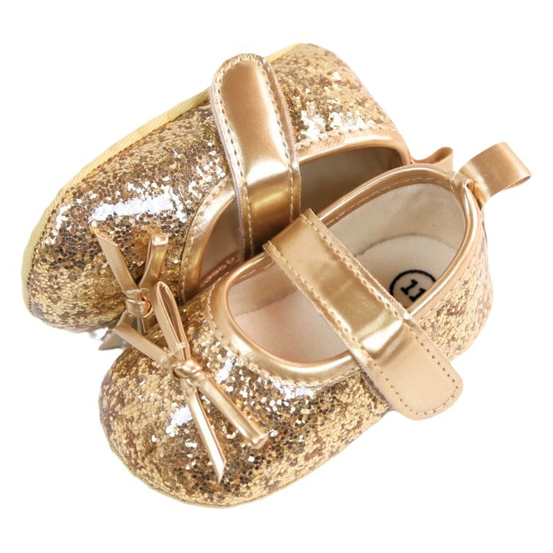 Детские туфли для первых шагов с пайетками и бантом, в стиле принцессы, для детей 0-1 года