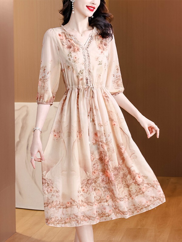 Dress New Luxurious Retro Long Dress Light Mature French Fashion Floral Dress