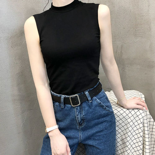 Women's sleeveless half-high crew neck camisole, tight inner base top, outerwear fashionable top, trendy Southeast Asian style