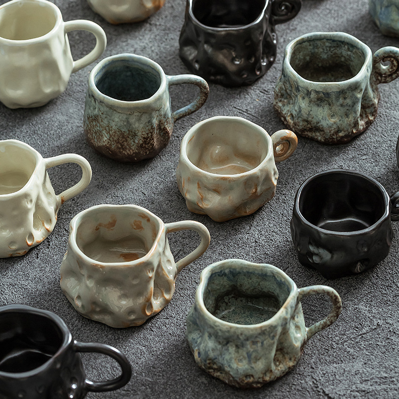 Ceramic Kiln Change Coffee Cup Coarse Pottery Vintage Special-shaped Mug Household Cafe Ceramic Cup Homestay Water Cup