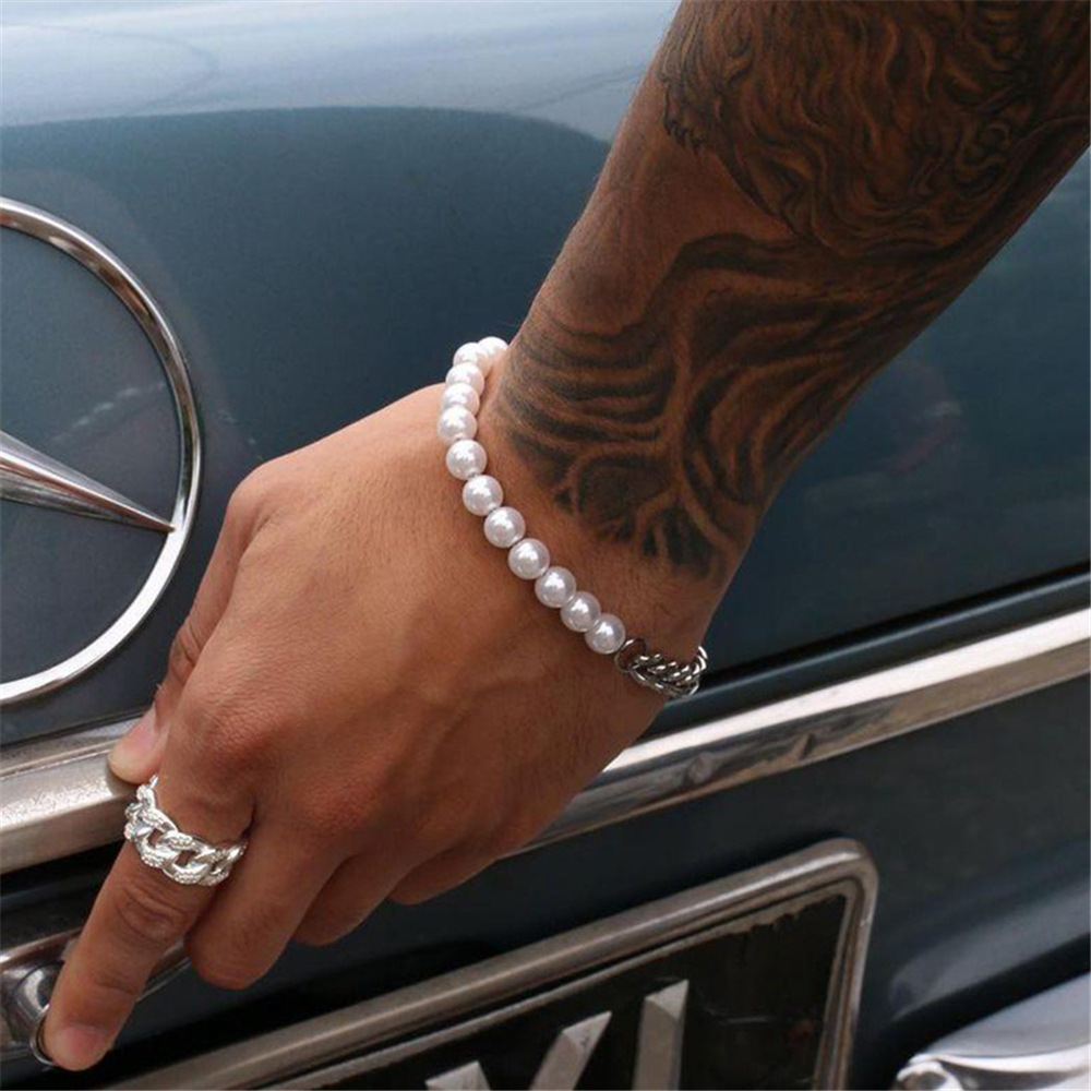 Streetwear Color Block Artificial Pearl Alloy Beaded Plating Unisex Bracelets Necklace display picture 6