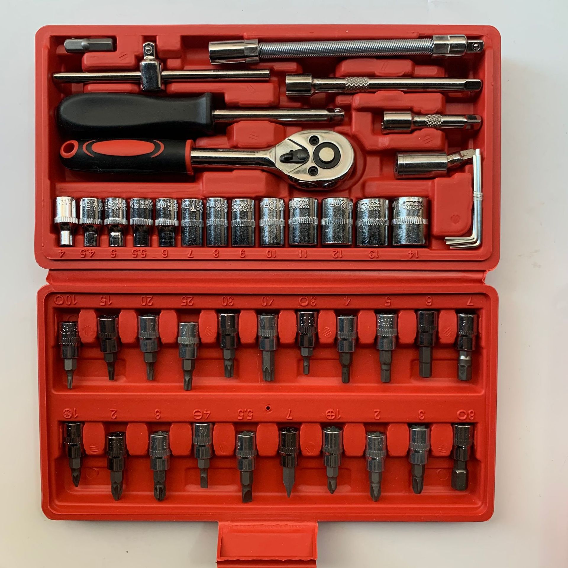 46-Piece Socket Wrench Tool Set, Auto Repair Wrench Set, 1/4 Ratchet Set, Household Hardware Repair Auto Repair Tools