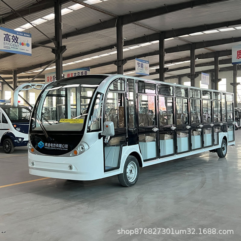 Electric Sightseeing Vehicle with Four Wheels and 23 Seats, Fully Enclosed for Tours in Scenic Areas, Campuses, Factories, Communities, Airports, Hotels, and Homestays