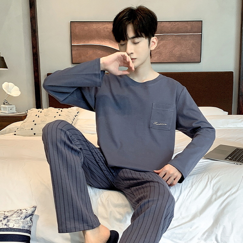 Pijamas de los hombres primavera y otoño manga larga casual simple juventud más tamaño estilo coreano vestir prendas exteriores suéter homewear traje