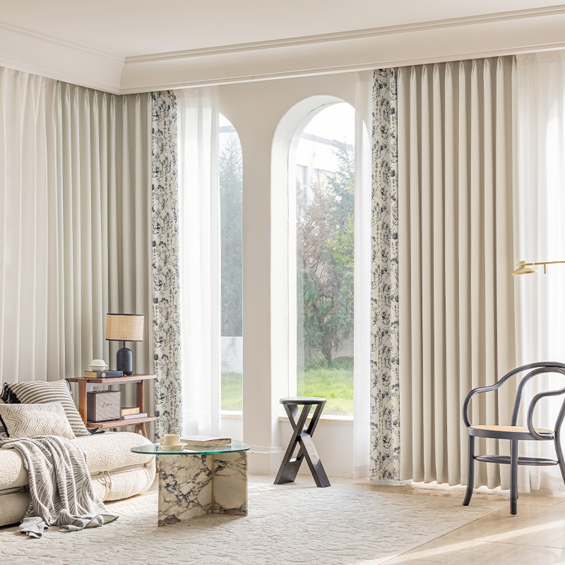Shaoxing Keqiao crema cortina de pino Chenille sombreado empalme productos acabados personalizados cortina de sala de estar de lujo ligero dormitorio