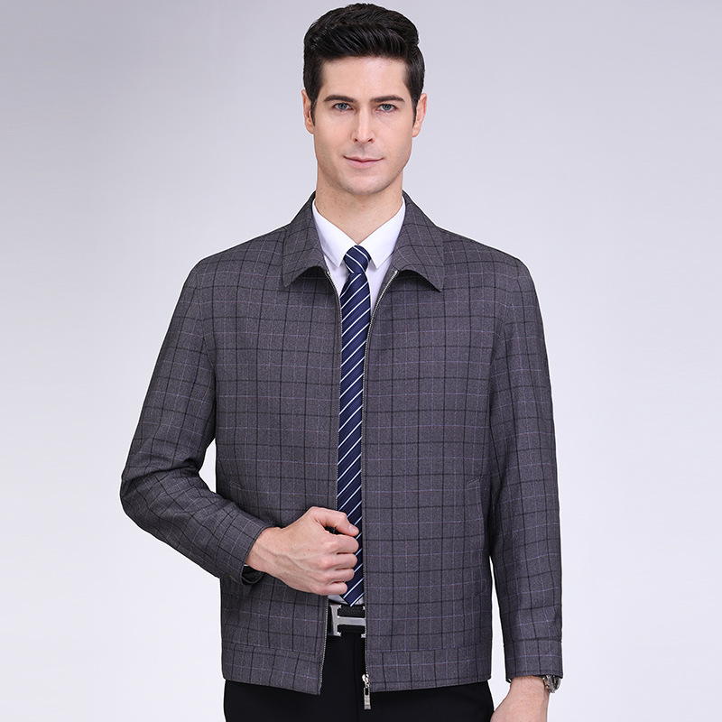Premium Wool Jacket for Middle-Aged Men, Business Casual High-End Non-Iron Plaid Lapel Executive Coat