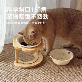 木质猫碗架 宠物碗支架 保护颈椎猫碗 实木防打翻食盆架