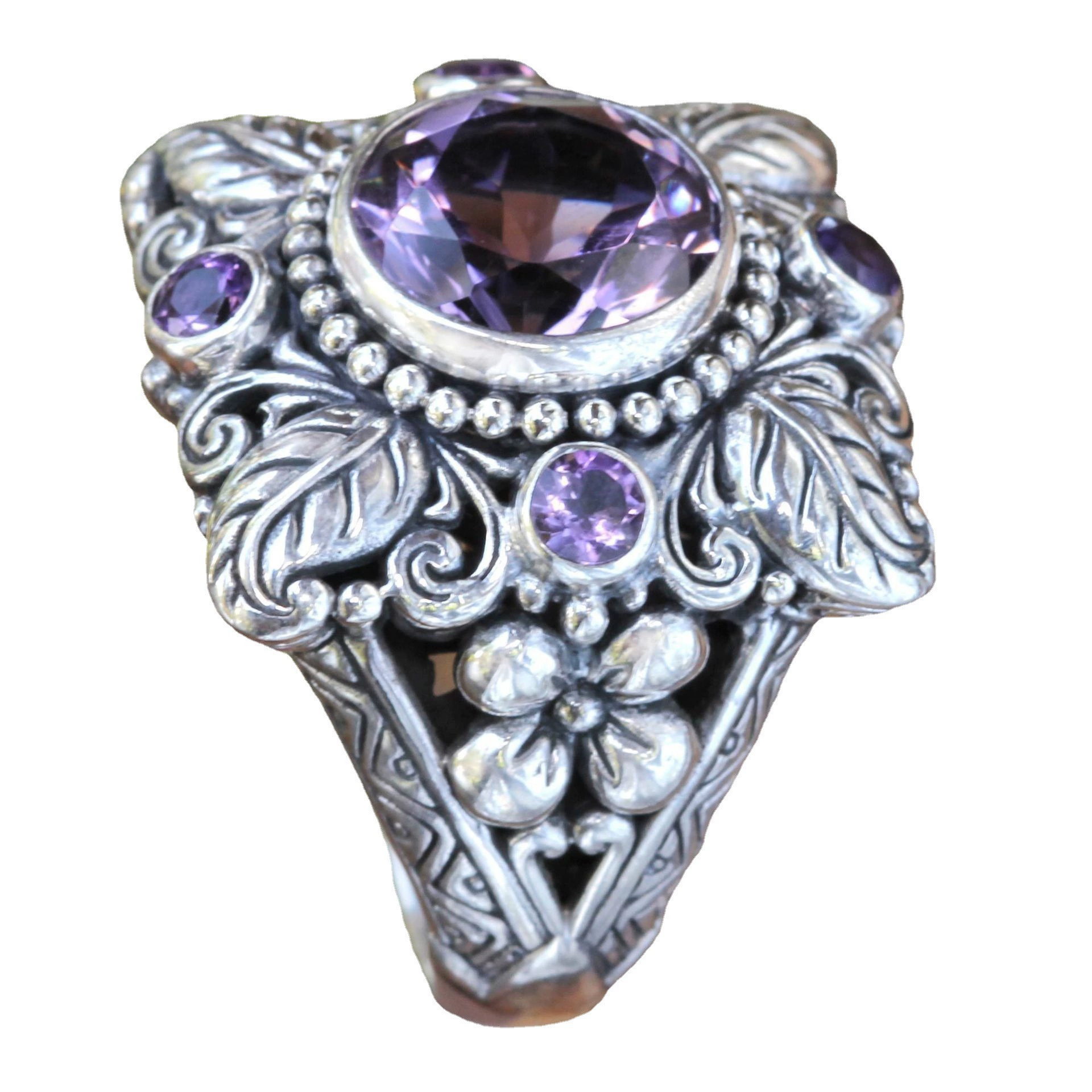 Кольцо Retro ring with crystal with amethyst, Amazon, European style, flowered