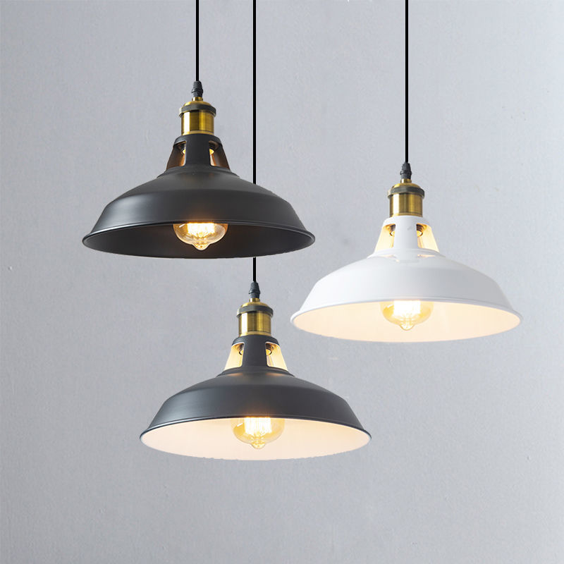 工业风铁艺吊灯美式乡村复古单头餐厅吧台灯镂空锅盖造型咖啡装饰