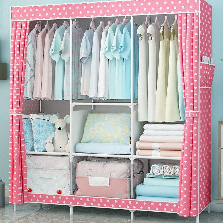 Armario simple tela plegable de tela armario de almacenamiento económico casa de alquiler de armario de acero percha