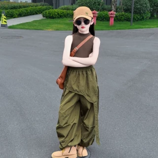 女童夏季新款2025时尚韩版洋气休闲背心个性阔腿休闲裤两件套潮酷