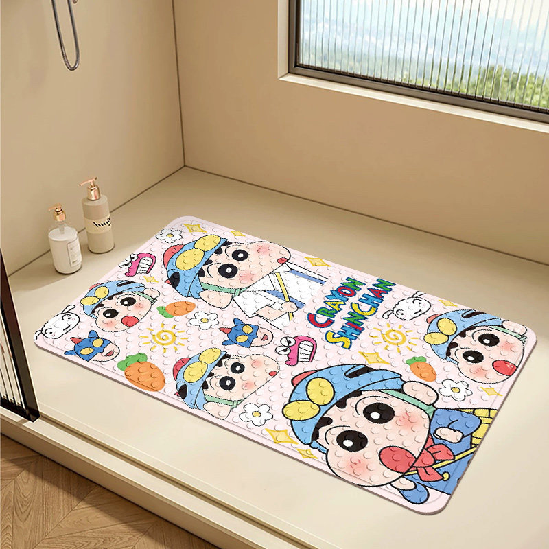 Crayon Shin-Chan Suction Cup Floor Mat for Shower Room, Anti-Slip and Anti-Fall Mat for Home Use, Dirt-Resistant and Water-Draining Mat for Bathroom
