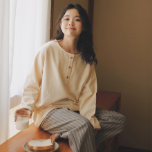 本质69-日系风情侣睡衣女秋冬季纯棉磨毛绒布可外穿家居服大码套