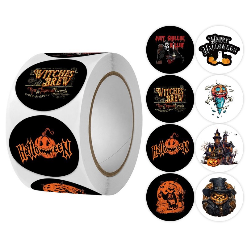 卸売クロスボーダークリスマスハロウィン自己粘着ラウンド 3.8CM1.5 インチラベルステッカー 500 シールステッカー|undefined