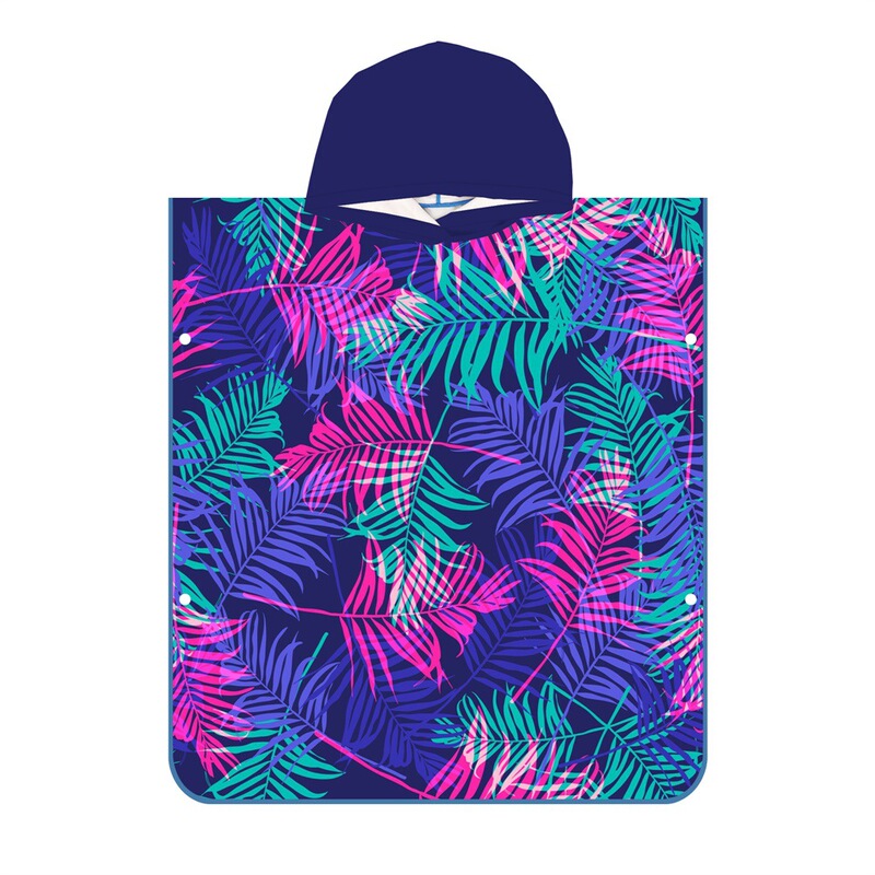 Blue background three-color leaf adult hooded bathrobe absorbent quick-drying beach towel swimming sports double-sided printed cloak bathrobe