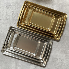 Thickened rectangular golden barbecue plate, vegetable plate, sushi plate, outdoor tray, 304 stainless steel Korean barbecue plate