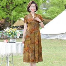 中老年高档阔太太复古中国风真丝连衣裙女气质妈妈夏装桑蚕丝裙子