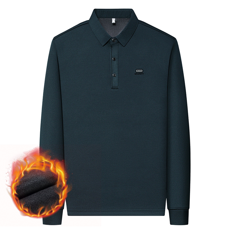 Forrado de vellón engrosada Camiseta de manga larga de los hombres jóvenes y de mediana edad de la solapa caliente camiseta superior nueva camisa de polo de los hombres ocasionales