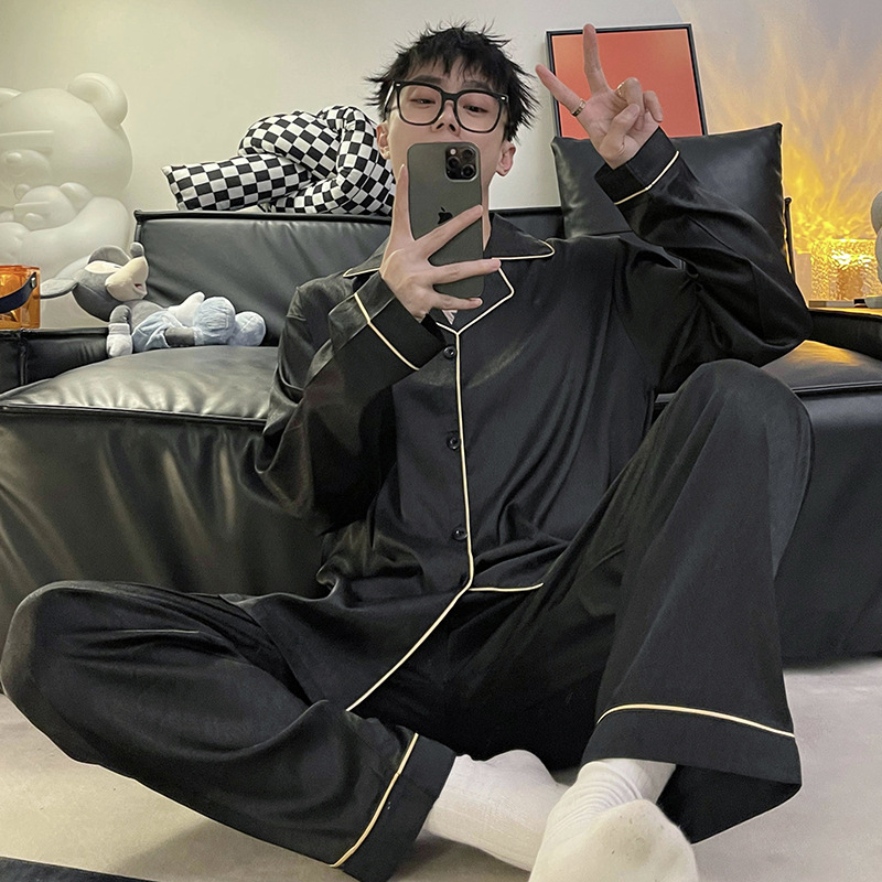 Pijamas de hombre primavera y otoño pantalones de manga larga de seda de hielo 2023 Nueva talla grande más tamaño ropa de hogar de seda real verano e invierno