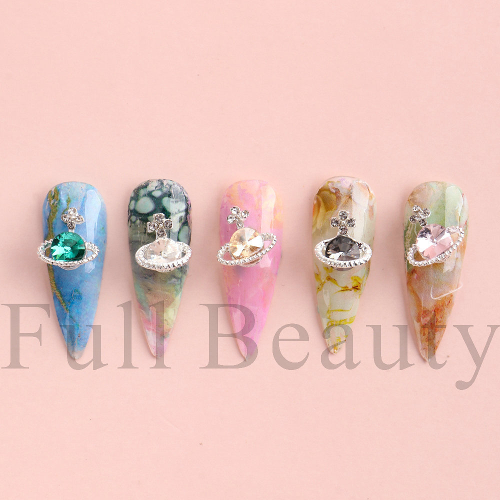 Cross-Border New Arrival Nail Ornament Alloy Japanese Planet Shiny Multi-Color Boxed Saturn Embedded Jewel Nails Stick-on Crystals