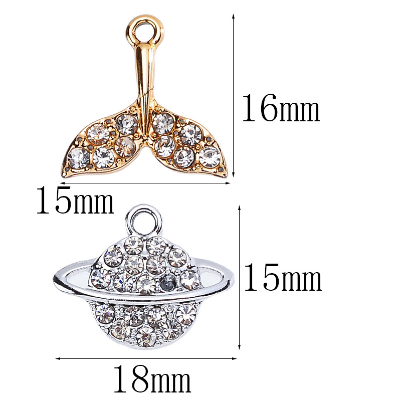 20 PCS/Package 15 * 16mm 18 * 15mm Alloy Rhinestones Planet Fish Tail Polished Pendant display picture 2