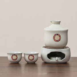 中式冬夜热酒雅宴标配开片釉福字温酒壶恒温炉烫酒暖香都在线